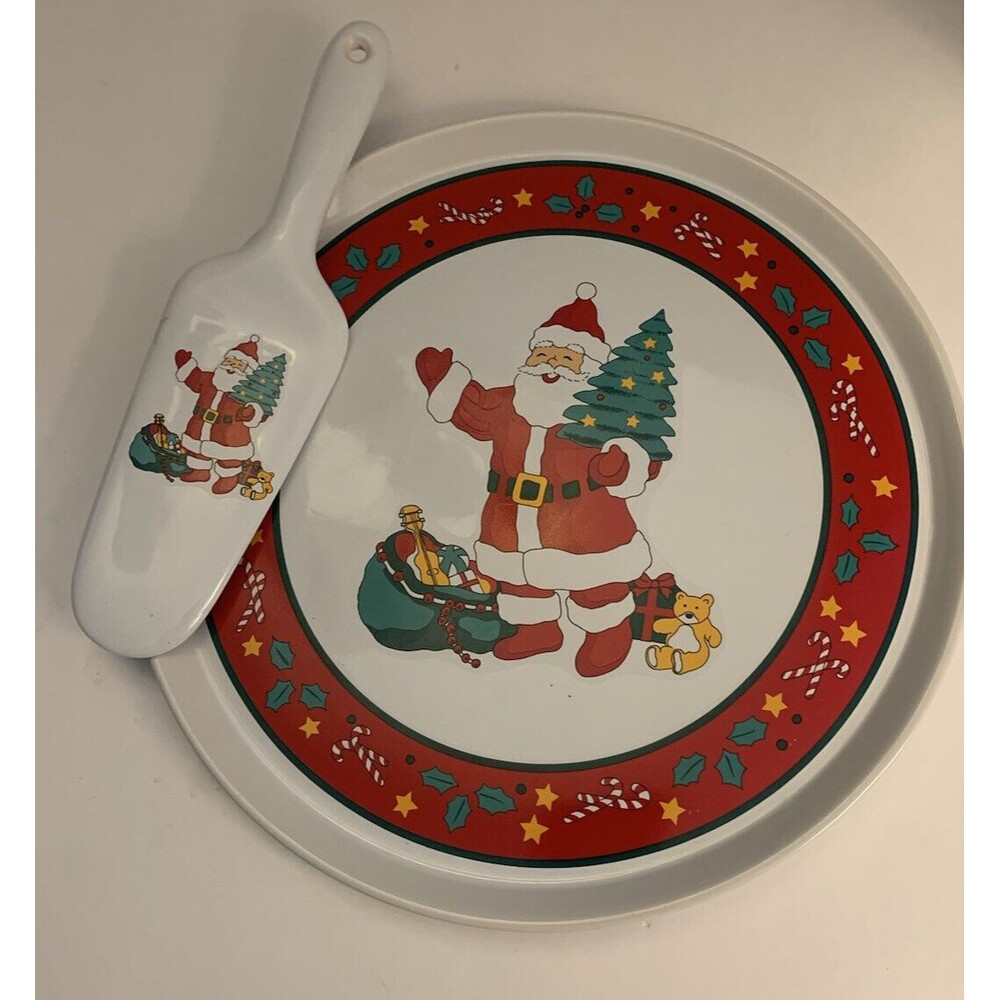 Cake Plate & Server Christmas Seasons Greetings Signature Housewares Japan 11"